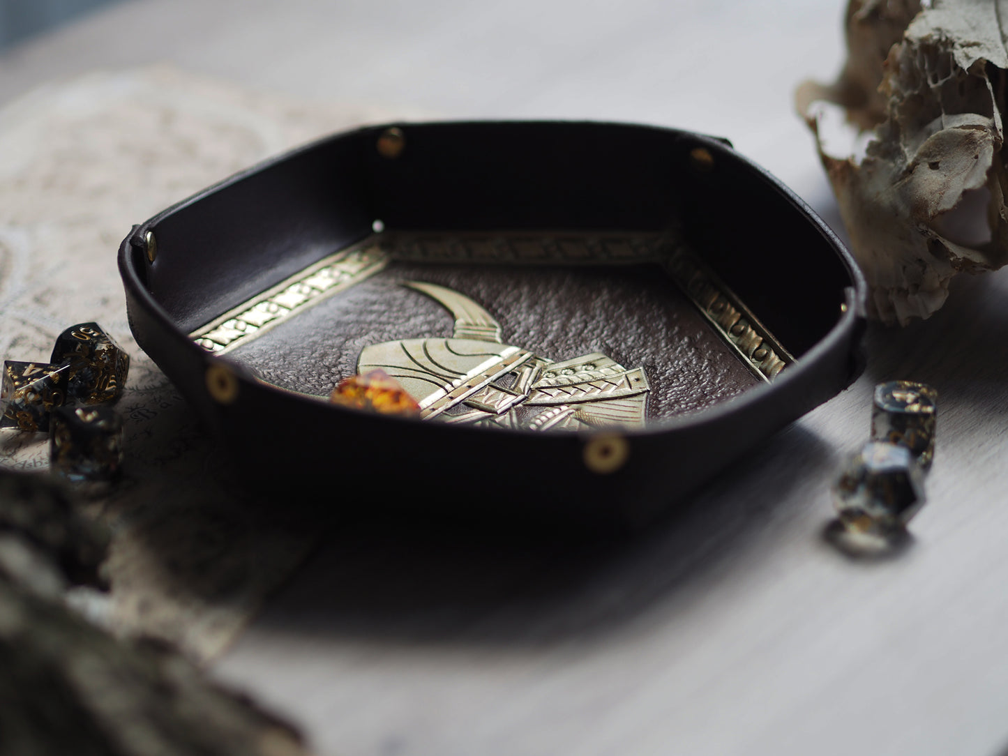Tabletop leather dice tray - dwarven lord