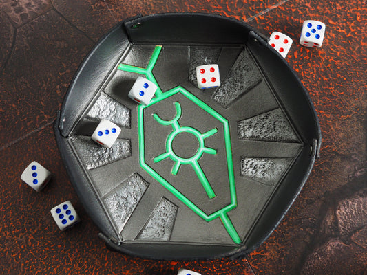 Leather dice tray with necrons symbol for warhammer 40k