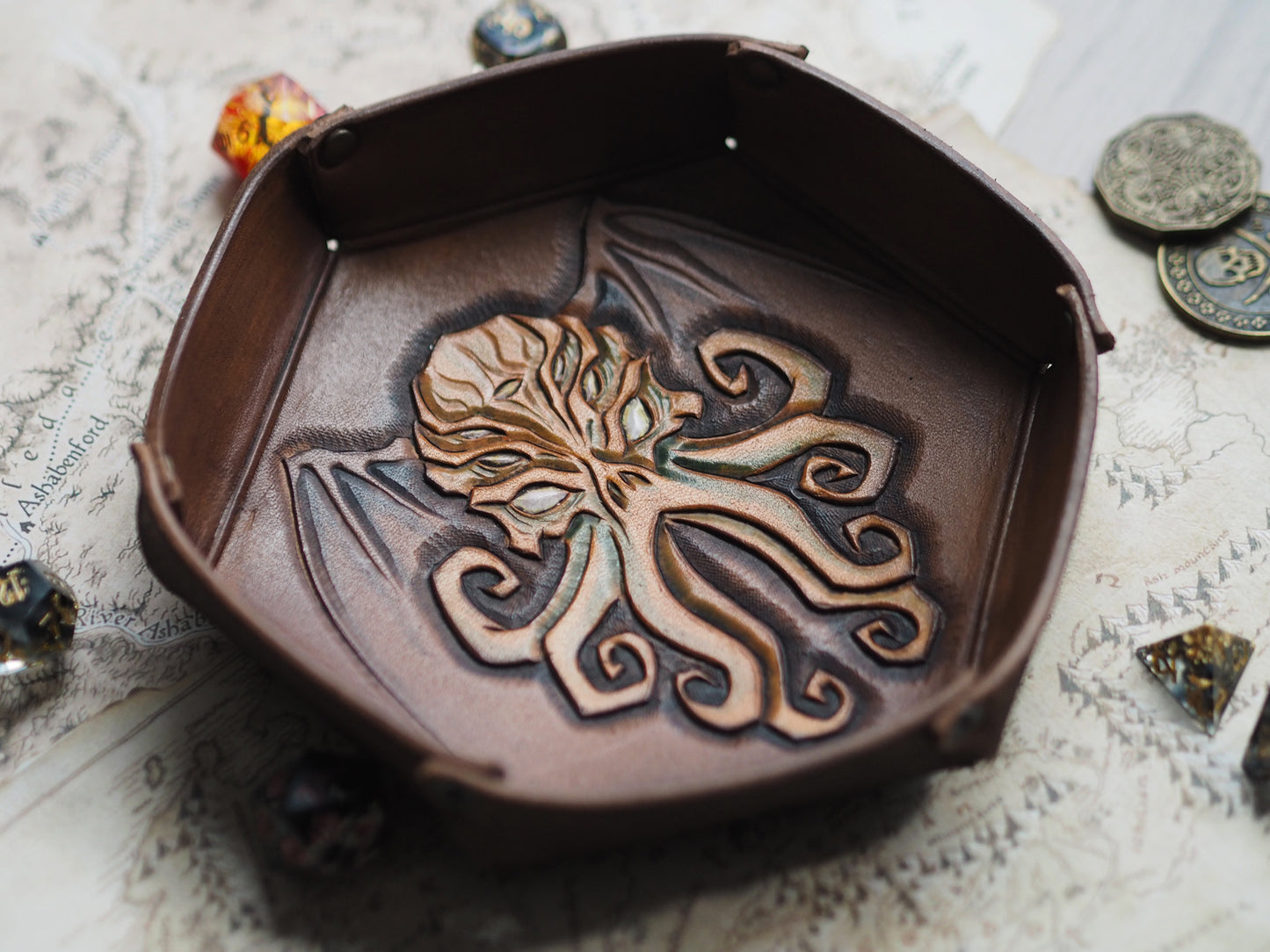 Tabletop leather dice tray - Cthulhu mythos