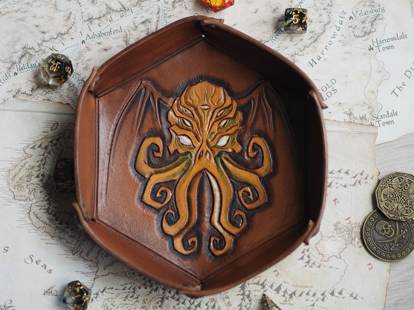 Tabletop leather dice tray - Cthulhu mythos