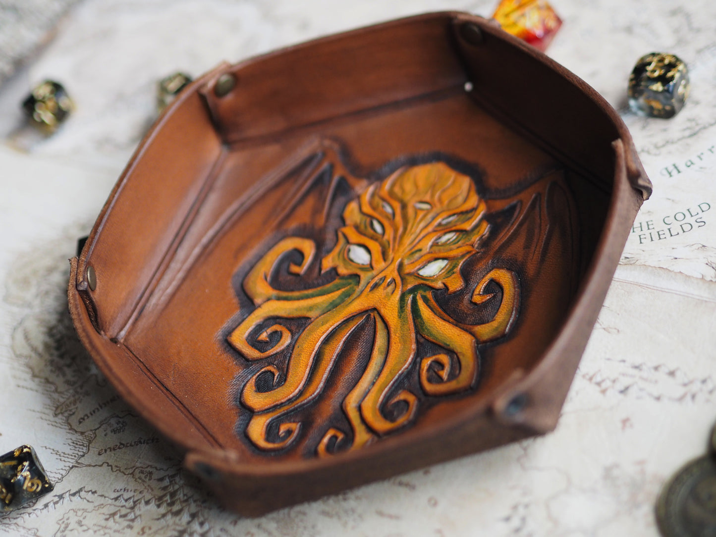 Tabletop leather dice tray - Cthulhu mythos