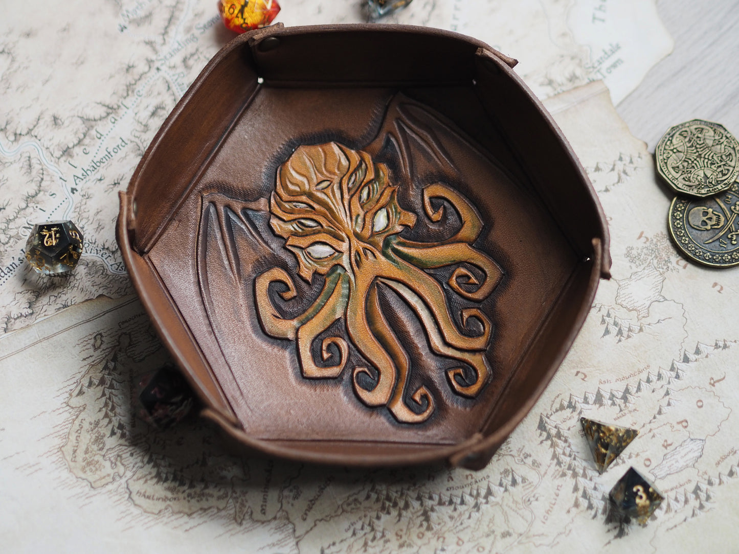 Tabletop leather dice tray - Cthulhu mythos