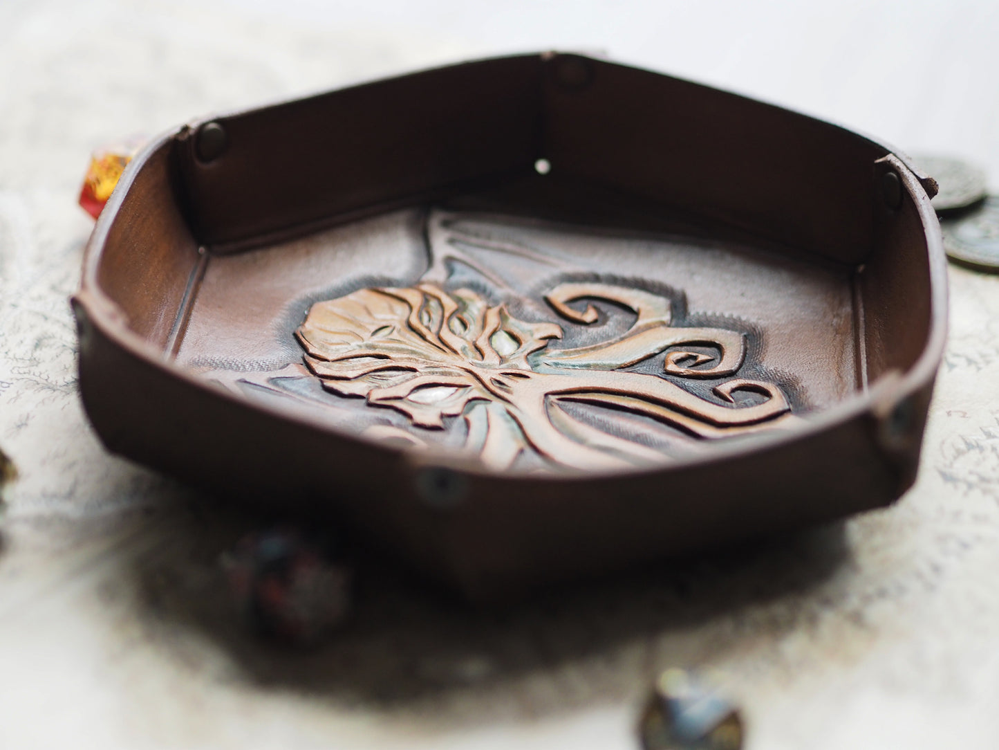 Tabletop leather dice tray - Cthulhu mythos