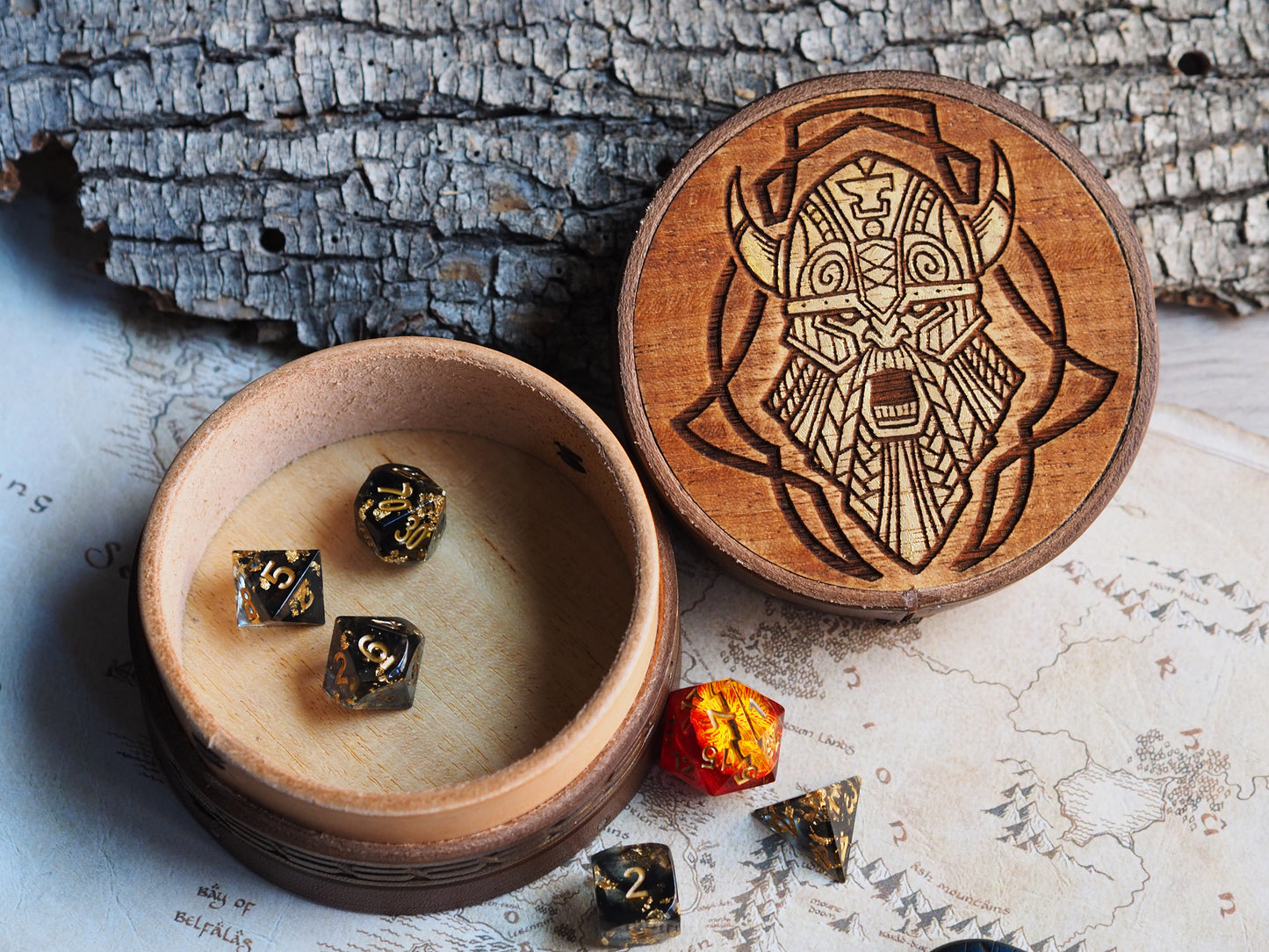 Wood and leather dice box - Dwarven lord