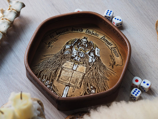 Tabletop wood and leather dice tray - WH40K grey knights army