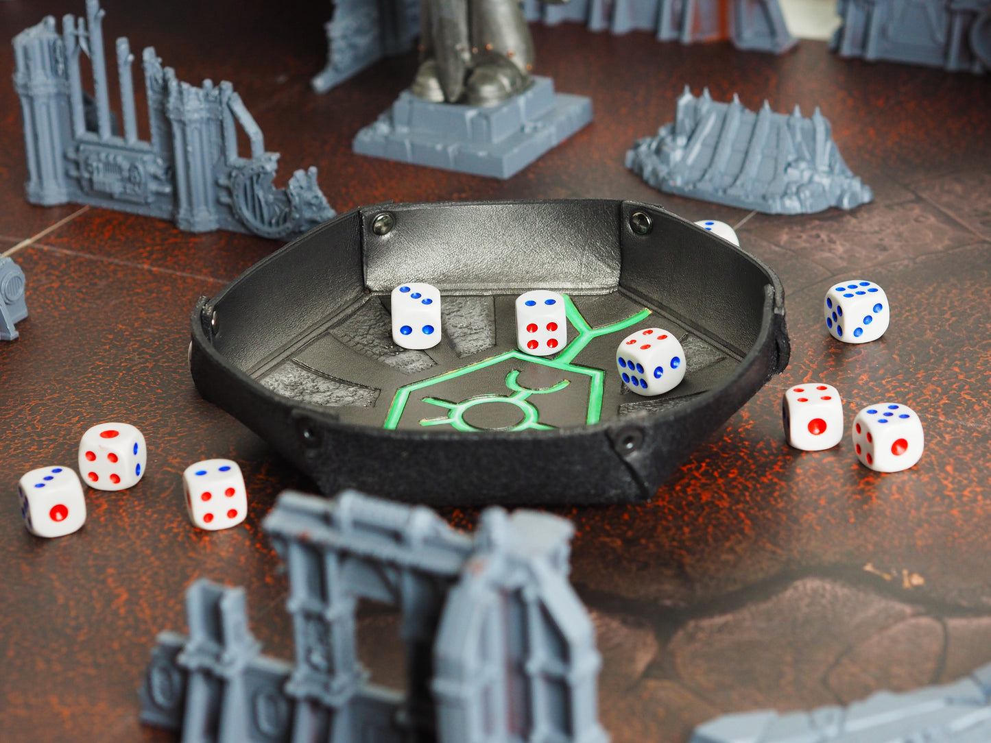 necrons dice tray on a warhammer 40000 table