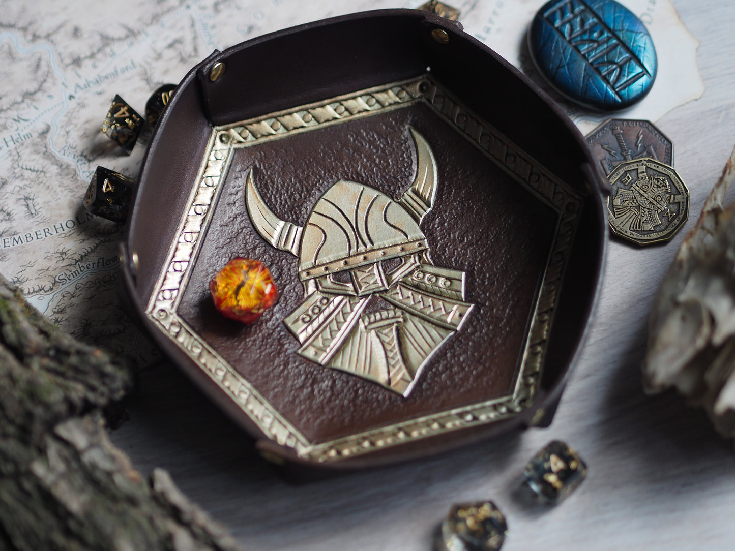 Tabletop leather dice tray - dwarven lord