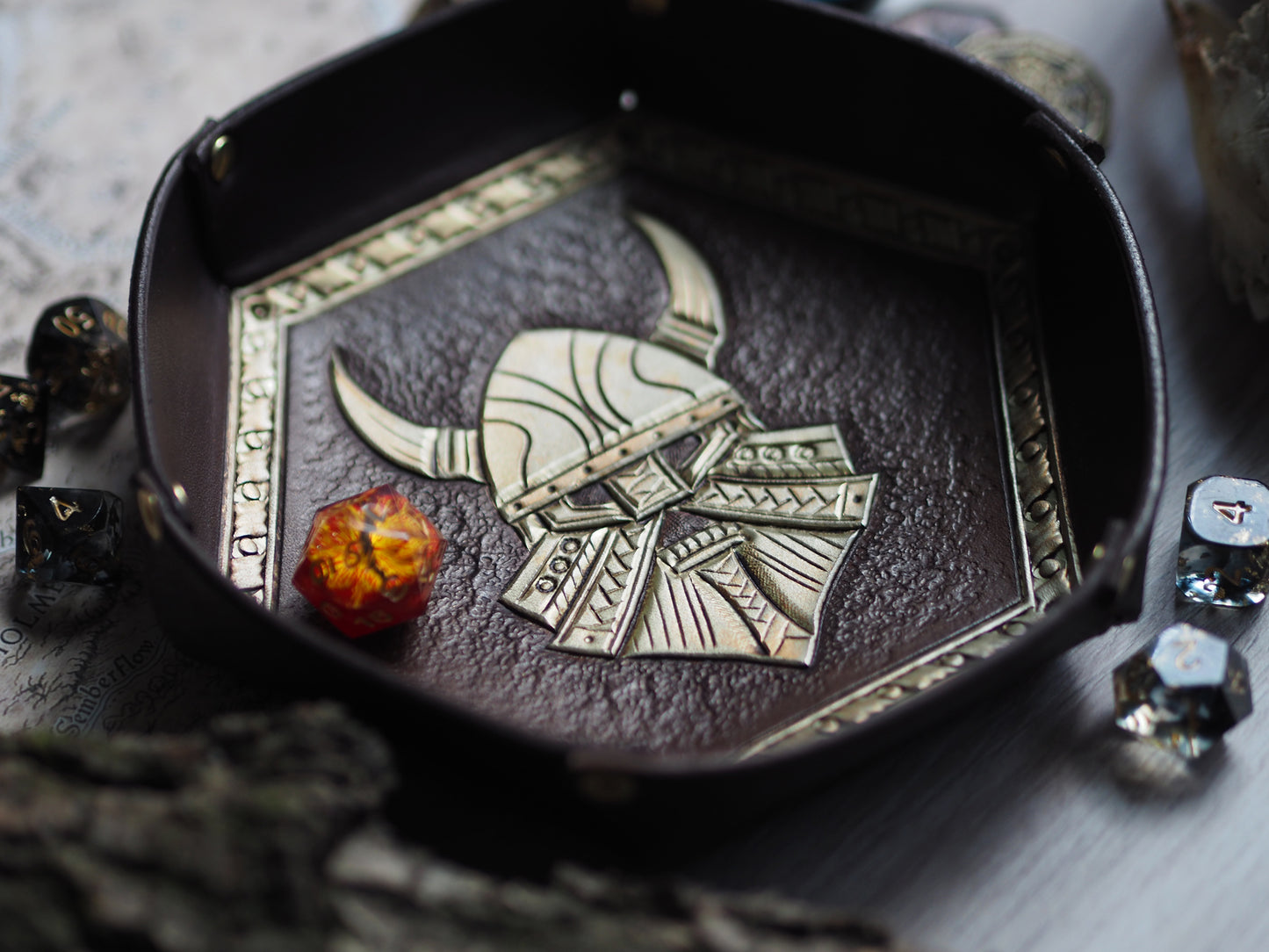 Tabletop leather dice tray - dwarven lord