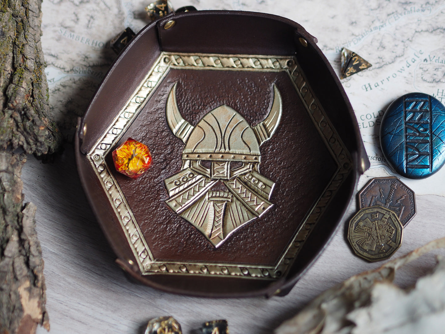 Tabletop leather dice tray - dwarven lord