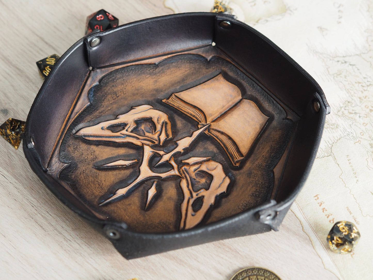 Tabletop leather dice tray - necromancer warlock