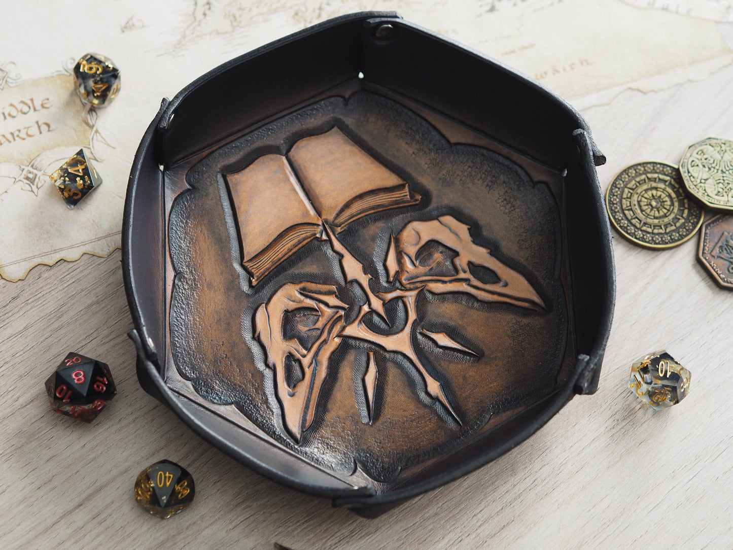 Tabletop leather dice tray - necromancer warlock