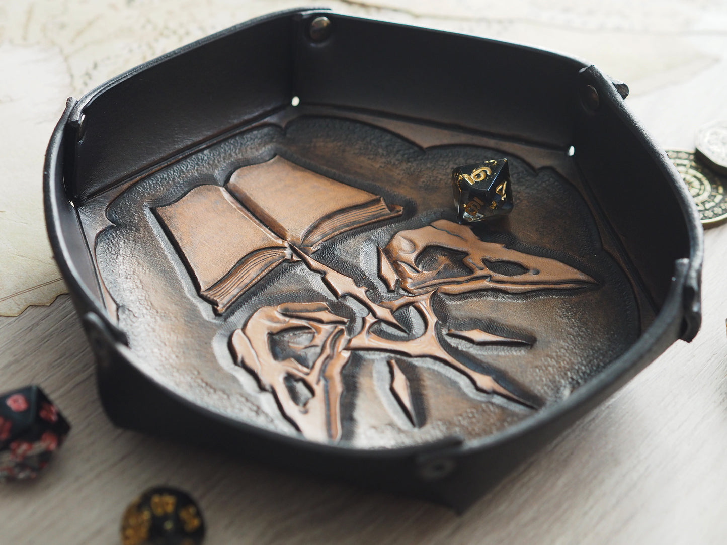 Tabletop leather dice tray - necromancer warlock